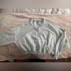 American Eagle Gray Cropped QuarterZip Top
